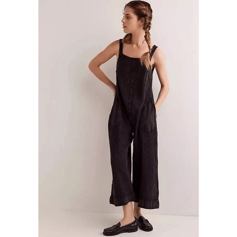 Free People Callie One-Piece Jumpsuit Wide-Leg Open Back Waffle FP ONE S NEW